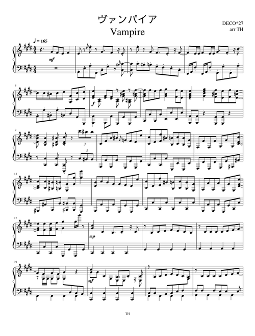 ヴァンパイア/DECO*27 - Piano Solo Reduction (Intermediate)