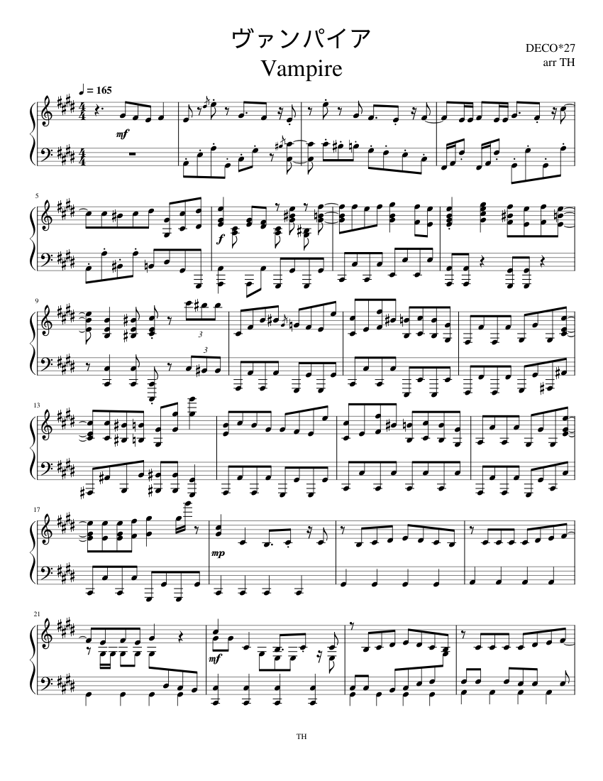 ヴァンパイア/DECO*27 - Piano Solo Reduction (Intermediate
