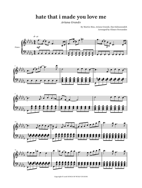 Hate That I Made You Love Me (Arr. Glauco Fernandes) - Ariana Grande, Martin Max, Ilya Salmanzadeh (Piano Solo)
