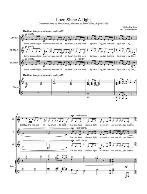 Love Shine A Light (Arr. Charles Beale) - Katrina And The Waves (Choral, SSA)