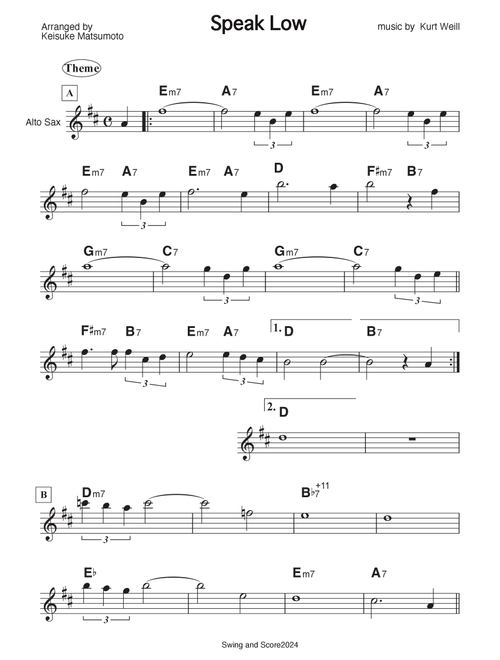 Speak Low (Arr. Keisuke Matsumoto) - Kurt Weill (Alto Sax Solo)