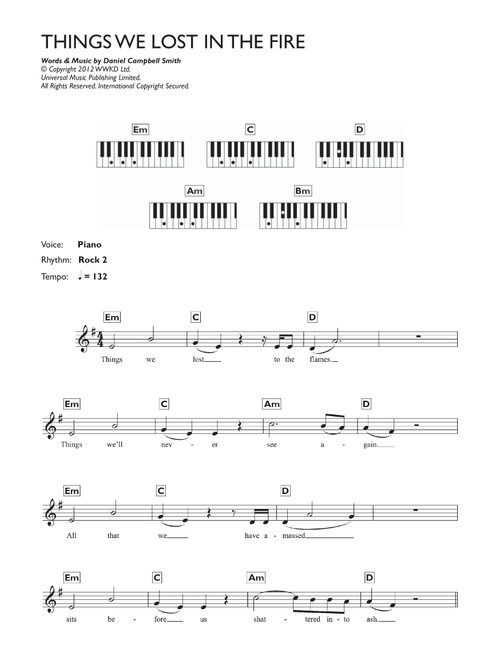 Things We Lost In The Fire - Bastille (Piano Chords-Lyrics)