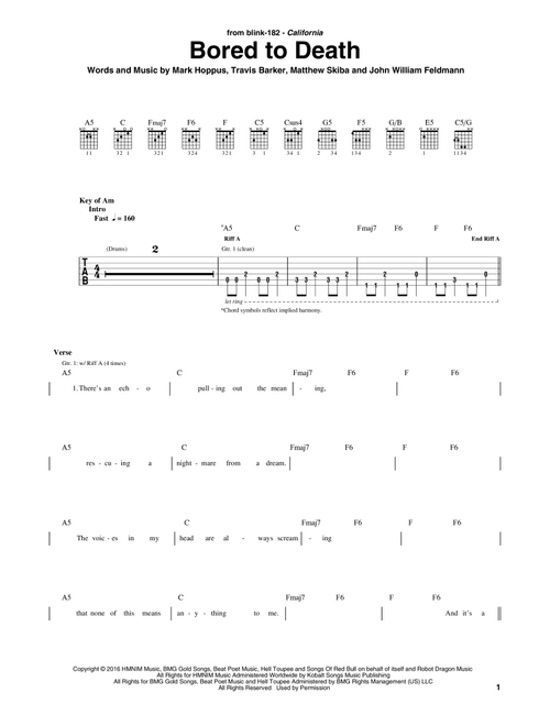 Bored To Death - Blink 182 (Guitar Rhythm Tab)