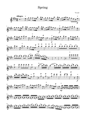 The Four seasons- Spring- Allegro I- Antonio Vivaldi- Solo Violin Sheet ...