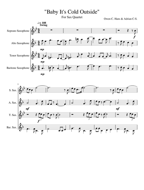 Baby It's Cold Outside (For Sax Quartet) 