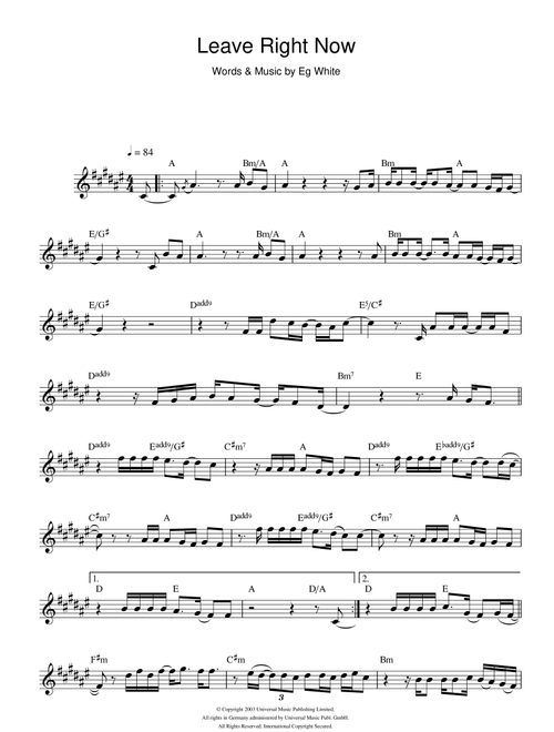 Leave Right Now - Will Young (Lead Sheet - Fake Book)
