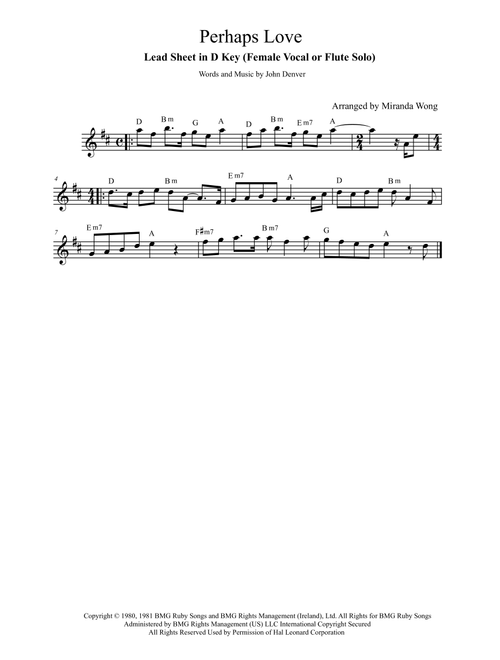 Perhaps Love (Arr. Miranda Wong) - John Denver and Placido Domingo (Small Ensemble)