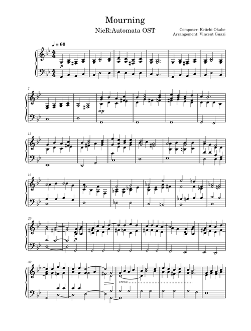 Mourning – Keiichi Okabe Mourning – NieR:Automata/Keiichi Okabe [Piano sheet]