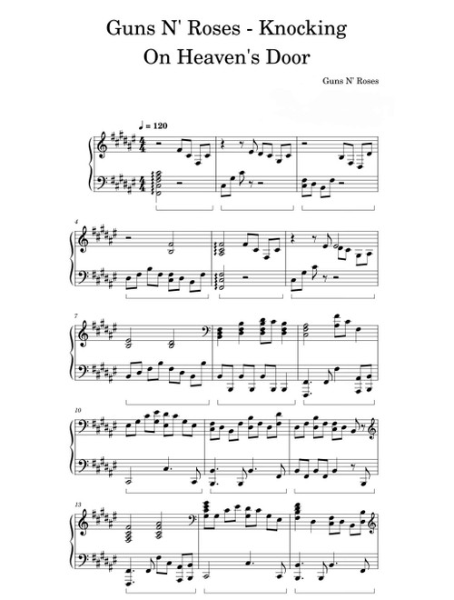 Knocking On Heaven's Door - Guns N' Roses (Piano Solo)