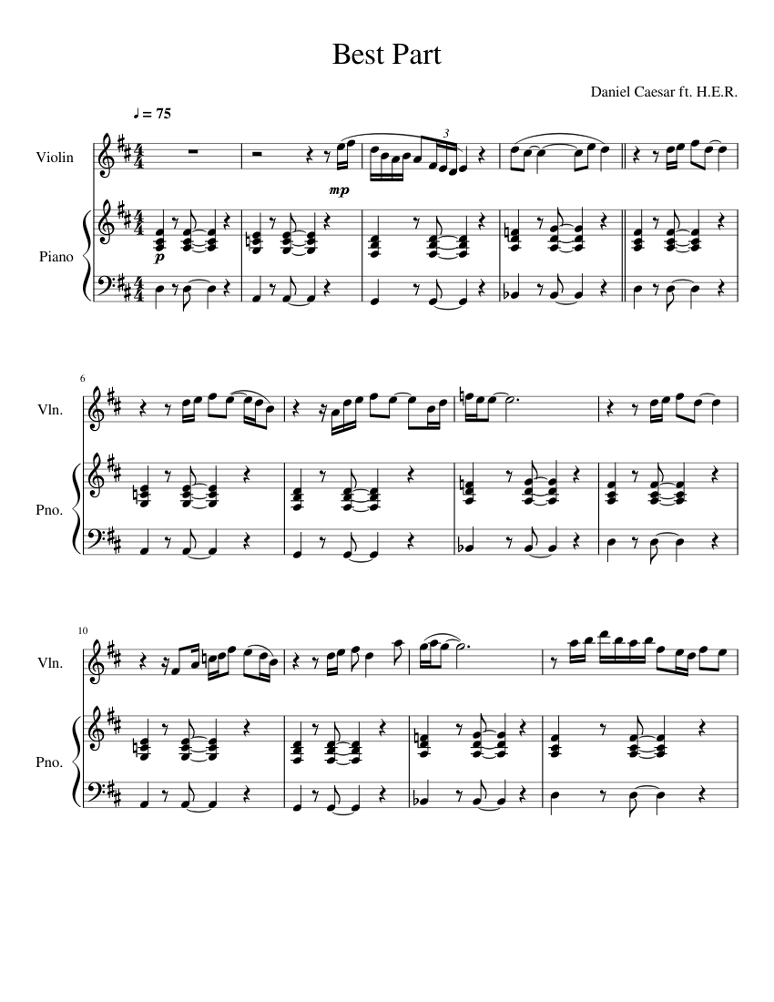Best Part Violin Sheet music for Piano, Violin (Solo)