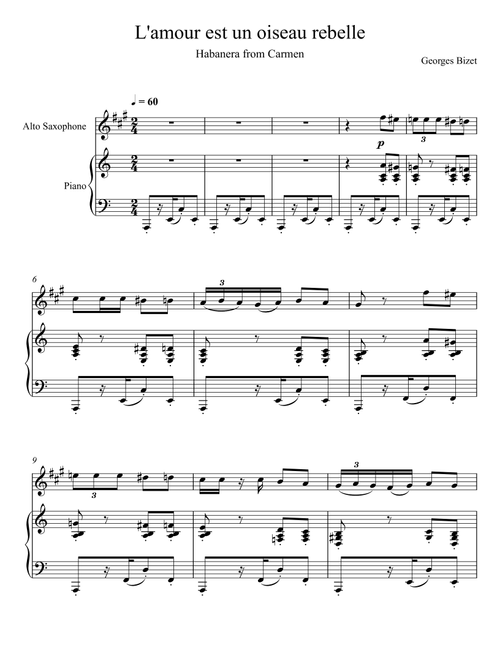 Georges Bizet- Habanera "L’amour est un oiseau rebelle" (Alto Saxophone Solo) (Arr. André Laitano) (Instrumental Duet and Piano)