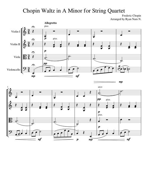 Chopin Waltz in A Minor for String Quartet