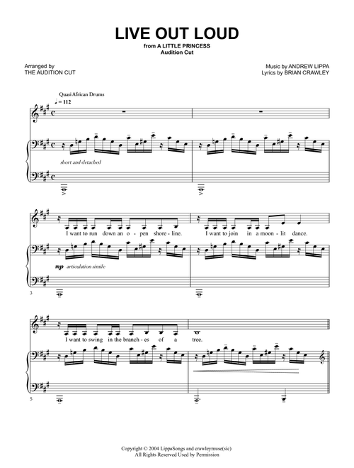 Live Out Loud (Arr. The Audition Cut - from A Little Princess) - Andrew Lippa, Brian Crawley (Piano Vocal)