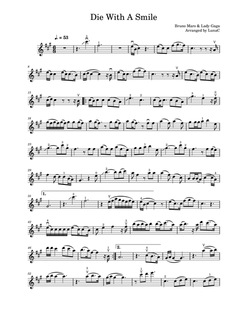 Die With A Smile (Arr. LunaC) - Bruno Mars And Lady Gaga (Violin Solo)