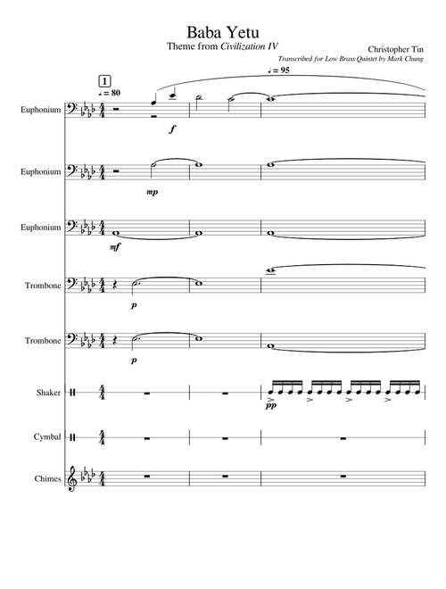 Baba Yetu Low Brass Quartet | Theme from "Civilization IV"