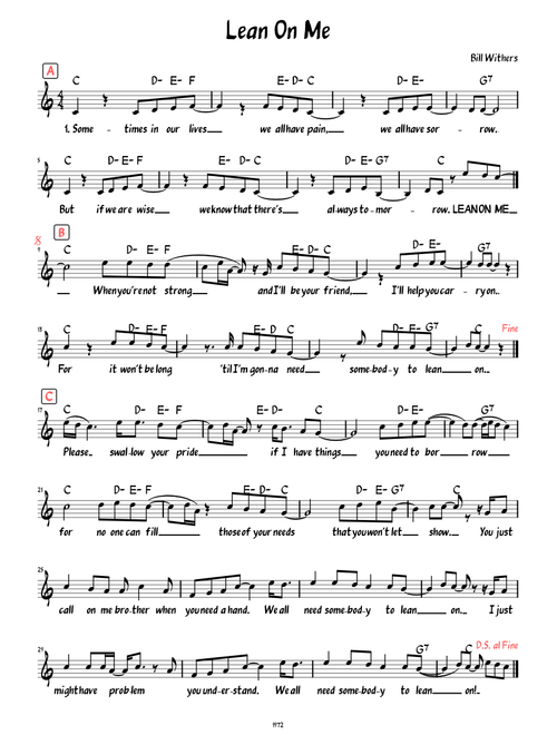 Lean on Me (Lead sheet with lyrics )
