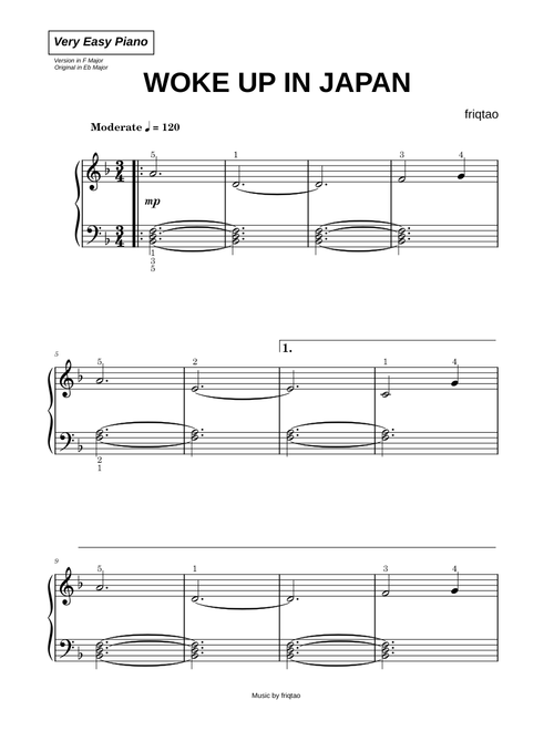 Woke Up in Japan - friqtao (Very Easy Piano)