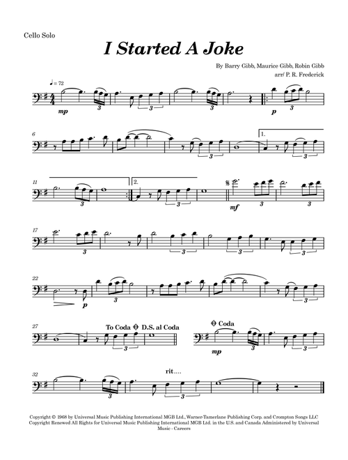 I Started A Joke (Arr. P. R. Frederick) - Bee Gees (Cello Solo)