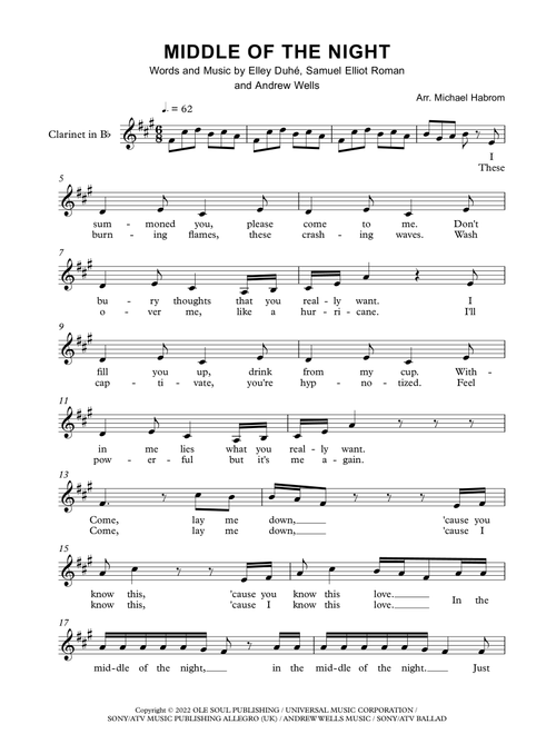 Middle Of The Night (Arr. Michael Habrom) - Elley Duhe (Clarinet Solo)