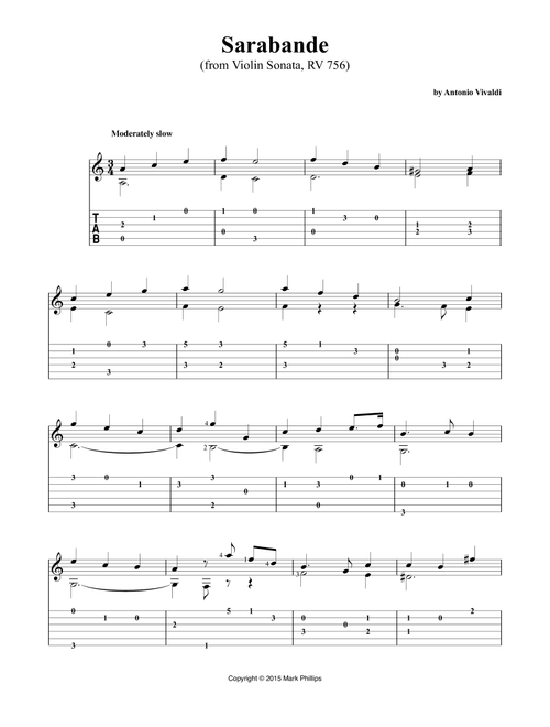 Sarabande (from Violin Sonata, RV 756) (Arr. Mark Phillips) - Antonio Vivaldi (Guitar Tab)