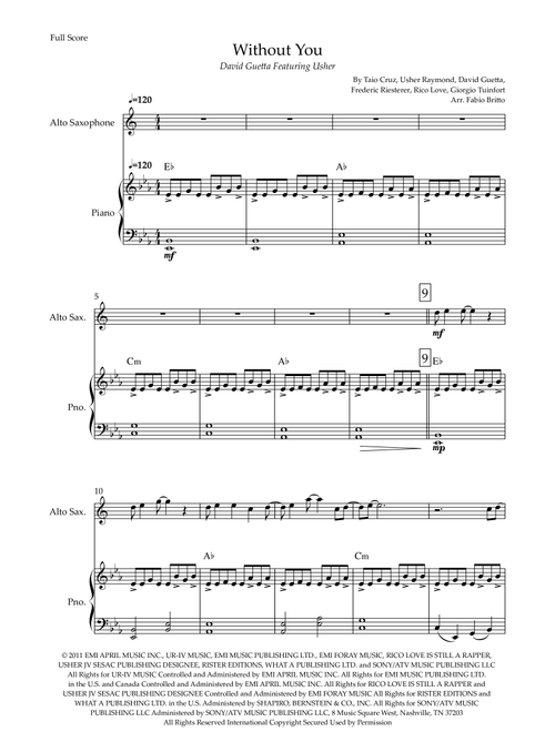 Without You (Arr. Fabio Britto) - David Guetta Featuring Usher (Alto Sax and Piano)