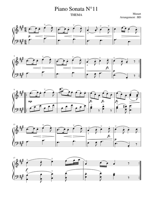Piano Sonata N°11 - EASY - Mozart