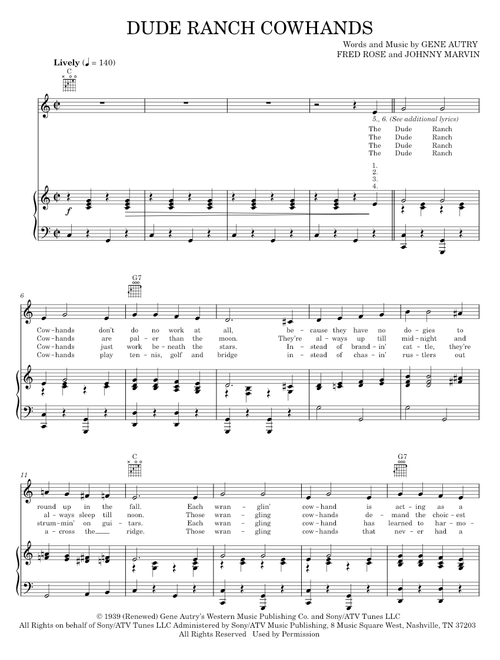 Dude Ranch Cowhands - Bing Crosby, Gene Autry (Piano-Vocal-Guitar)