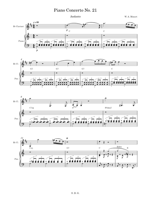 Mozart - Piano Concerto No. 21 - Andante (clarinet & piano)