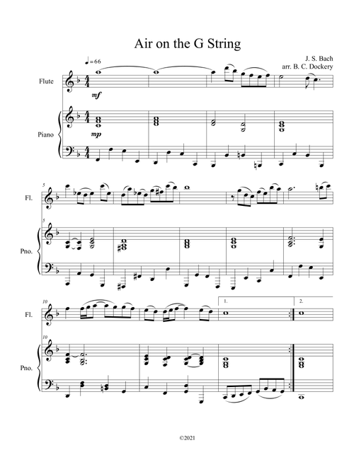 Air on the G String for Solo Flute and Piano (Arr. B. C. Dockery) - J S Bach (Flute and Piano)