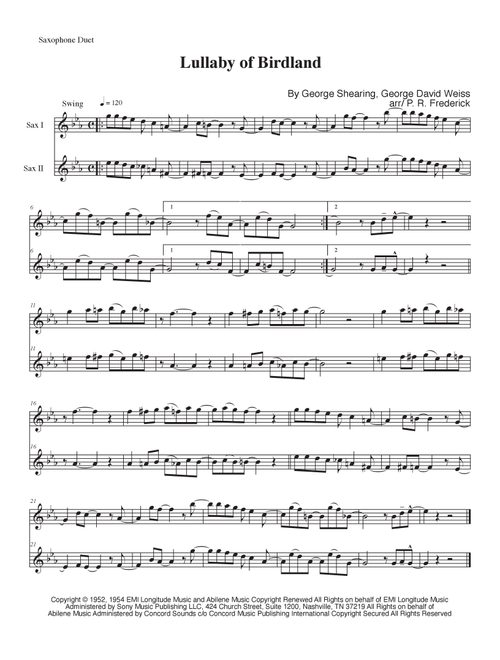 Lullaby Of Birdland (Arr. P. R. Frederick) - Ella Fitzgerald (Saxophone Duet)
