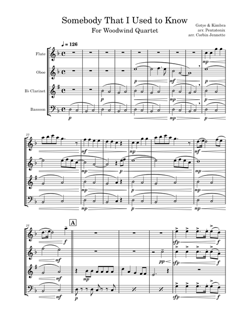 Somebody That I Used to Know - Gotye for Woodwind Quartet