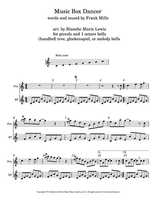 Music Box Dancer (Arr. Blanche Marie Lewis) - Frank Mills (Instrumental Duet)