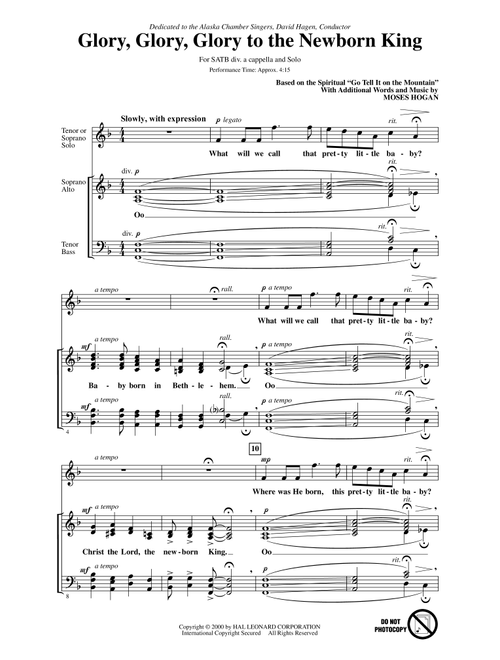 Glory, Glory, Glory To The Newborn King - Moses Hogan (Choral, SATB)