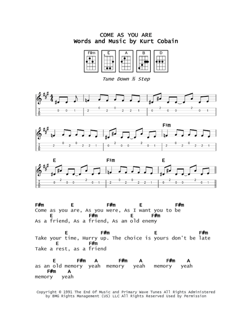 Come As You Are (Arr. Leo Baeza) - Nirvana (Ukulele Chords-Lyrics)