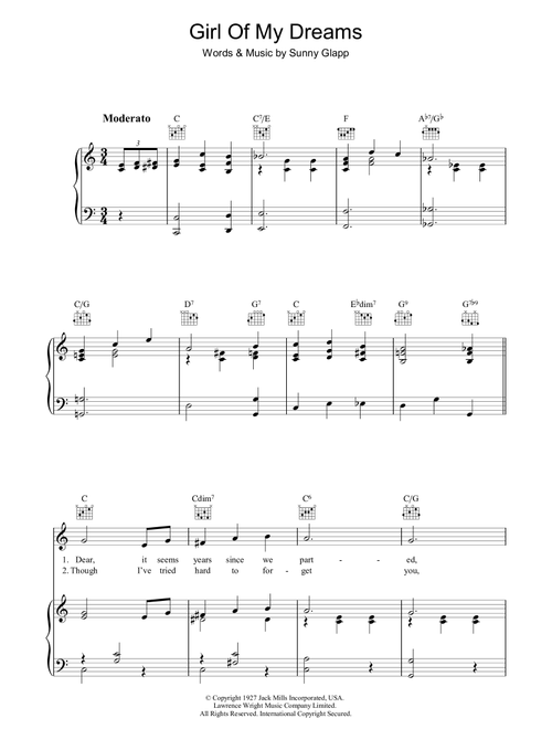 Girl Of My Dreams - Sunny Clapp (Piano-Vocal-Guitar (Piano Accompaniment))