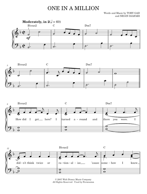 One In A Million - Hannah Montana, Miley Cyrus (Easy Piano)