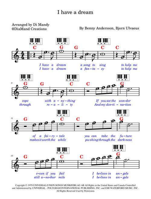 I Have A Dream (Arr. Dianne Mandy) - ABBA (Lead Sheet - Fake Book)
