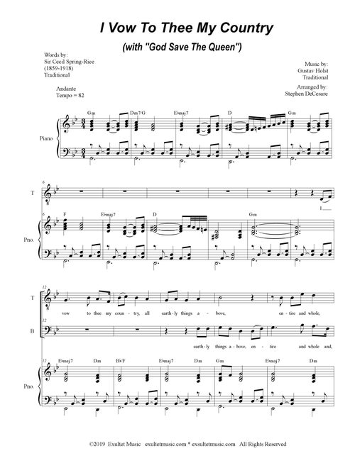 I Vow To Thee My Country (with "God Save The Queen") (Duet for Tenor and Bass solo) (Arr. Stephen DeCesare) (Voice Duet and Piano)