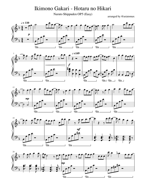 Ikimono Gakari - Hotaru no Hikari (Naruto Shippuden OP5) [Easy]