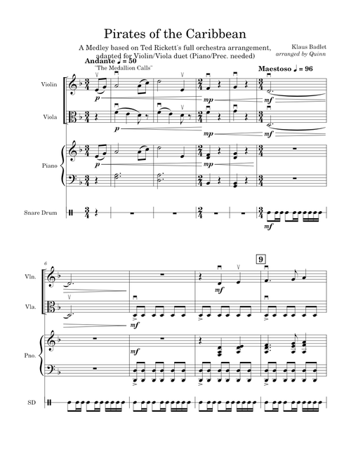 Pirates of the Caribbean Medley – Klaus Badelt (Violin/Viola Duet)