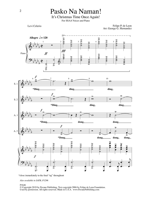 Pasko Na Naman! (It's Christmas Time Once Again!) (arr. George G. Hernandez) (Arr. George Hernandez) - Levi Celerio and Felipe P de Leon, Levi Celerio (Choral, SSA)