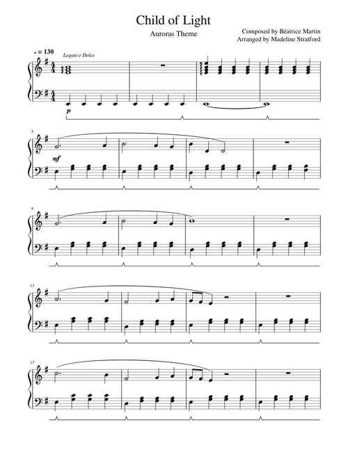 Child of Light Auroras Theme for Piano Solo