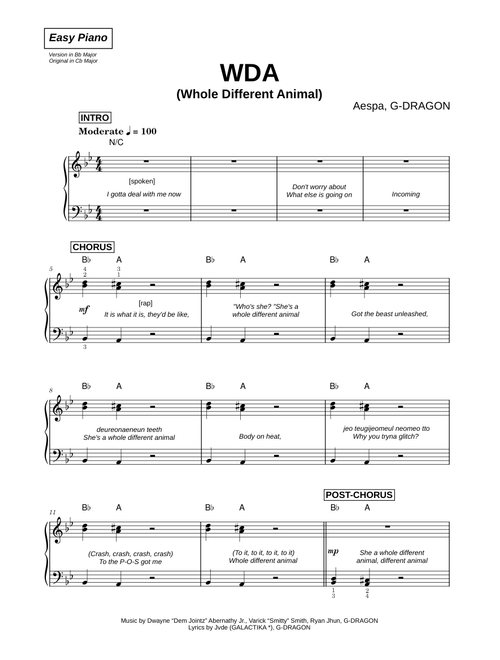 WDA (Whole Different Animal) - aespa, G-DRAGON (Easy Piano)