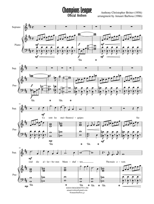 Champions League (Arr. Amauri Barbosa) - Anthony Christopher Britten (Piano Vocal)