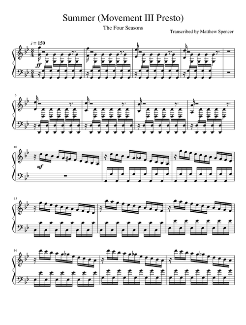Four Seasons - Summer Movement III Presto (Piano)