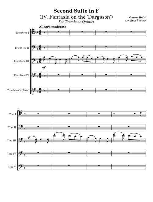 Second Suite in F (IV. Fantasia on the "Dargason) For Trombone Quintet