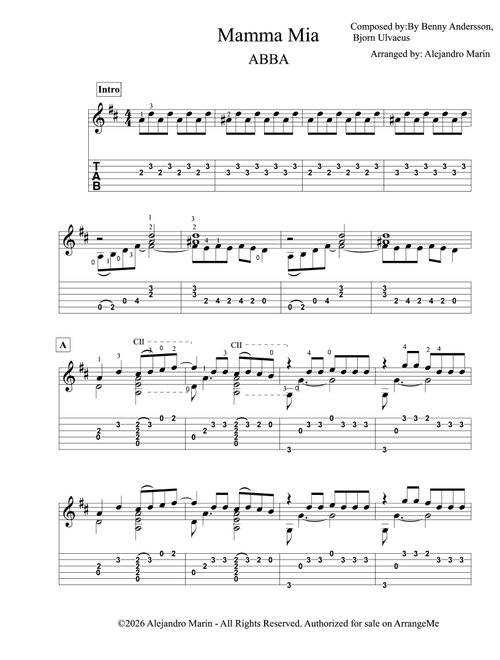 Slipping Through My Fingers (Arr. Alejandro Marin) - ABBA (Solo Guitar)