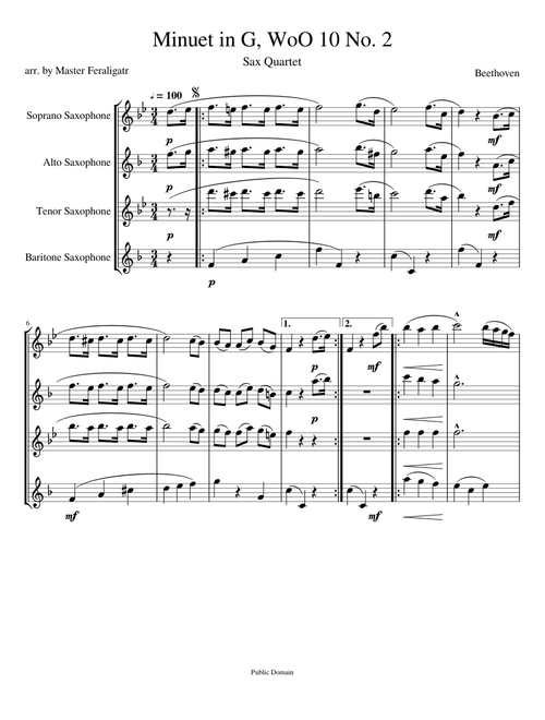 Beethoven - Minuet in G Major, WoO 10 No. 2 (Sax Quartet in A Flat Major)