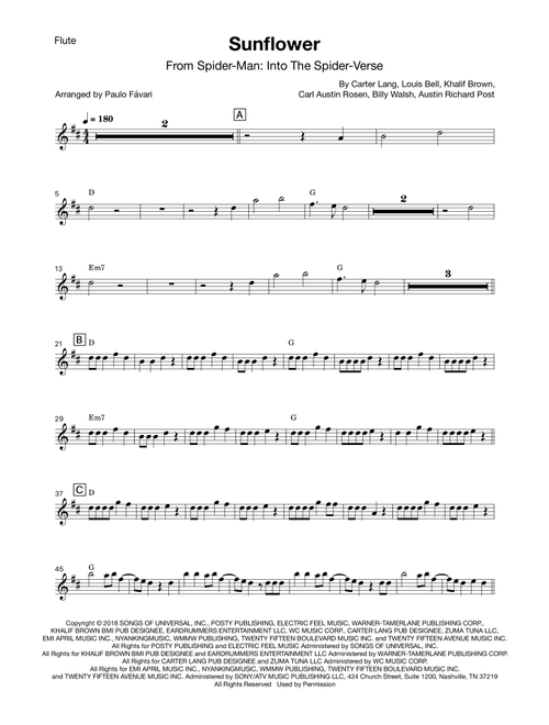 Sunflower (Arr. Paulohttps://youtu.be/7PfVpAE2p4k) - Post Malone & Swae Lee (Flute Solo)
