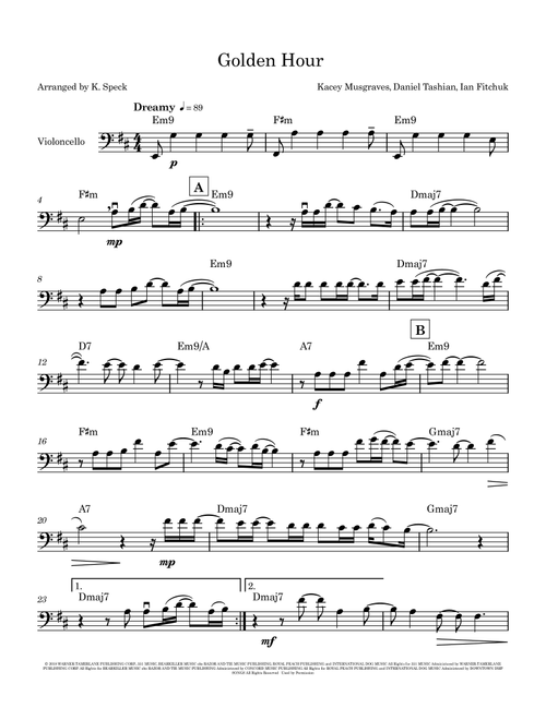 Golden Hour (Arr. K. Speck) - Kacey Musgraves (Cello Solo)